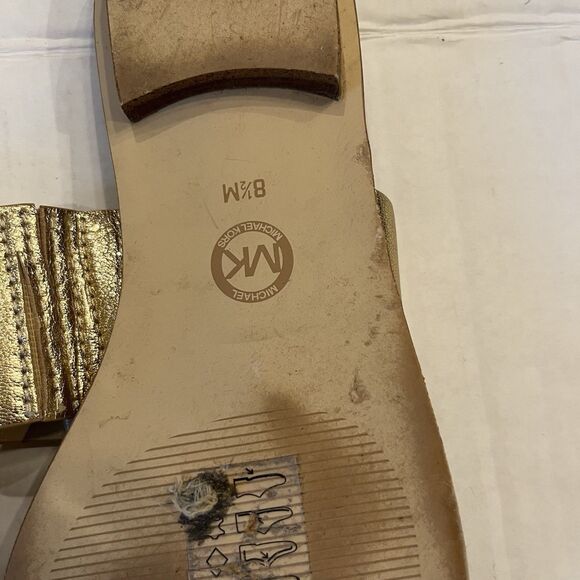 Michael Kors MK Cindy Gold Leather Sandals Slide Sz 8.5 - Picture 5 of 6